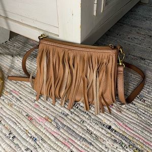 Fossil Fringe Tan Crossbody Purse